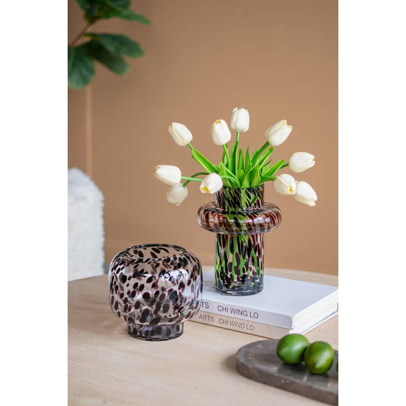 D6.3x5.7" Clear Glass Accent Vase with Artistic Amber Spots
