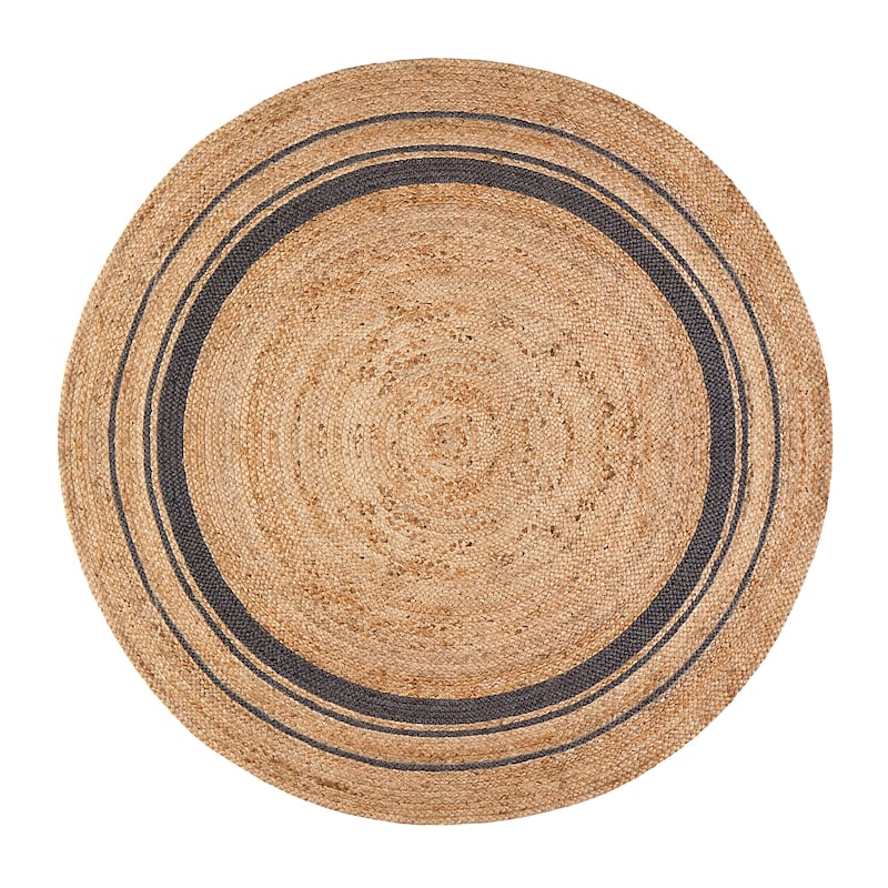 Jani Tara Grey Rings Jute Rug - Elegant and Durable Floor Covering - 6' Round - Multi