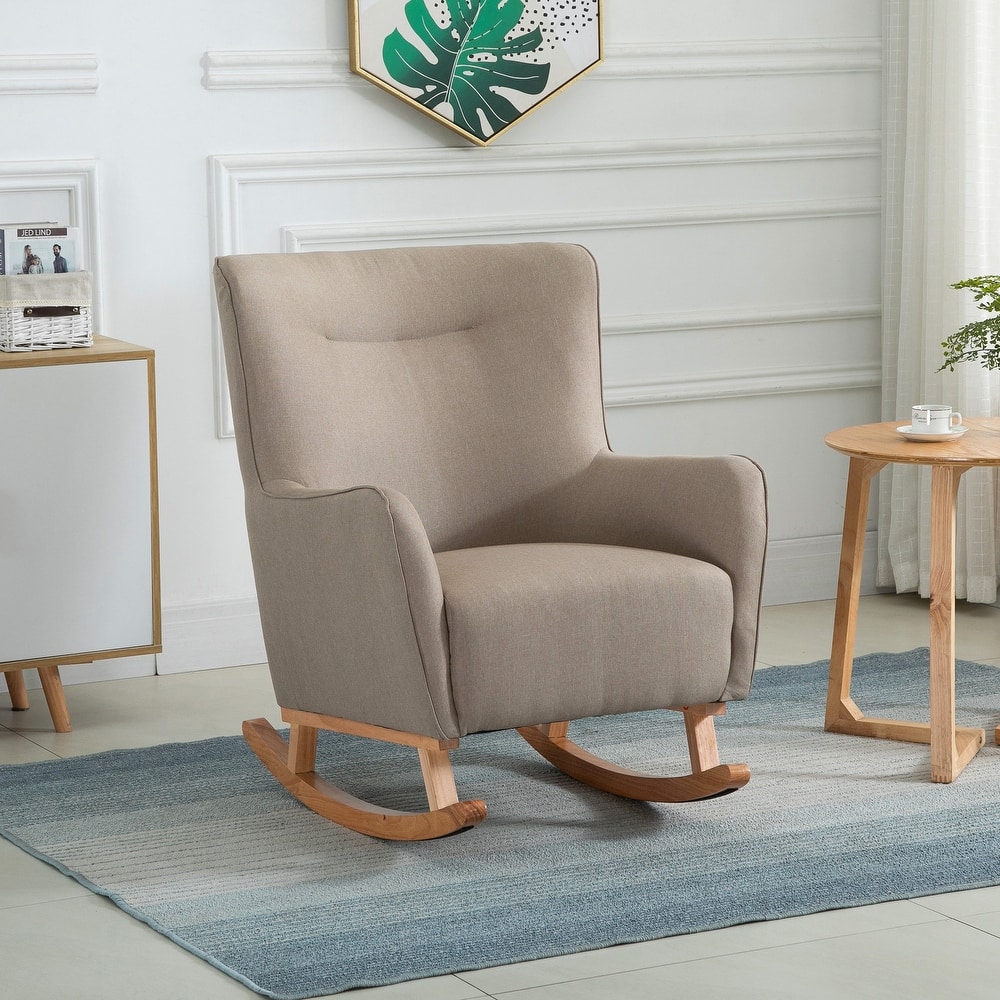 HOMCOM Modern Rocking Sofa Armchair/Lounge Chair with Thick Padding, Winged Back for Living Room, or Bedroom, Greige