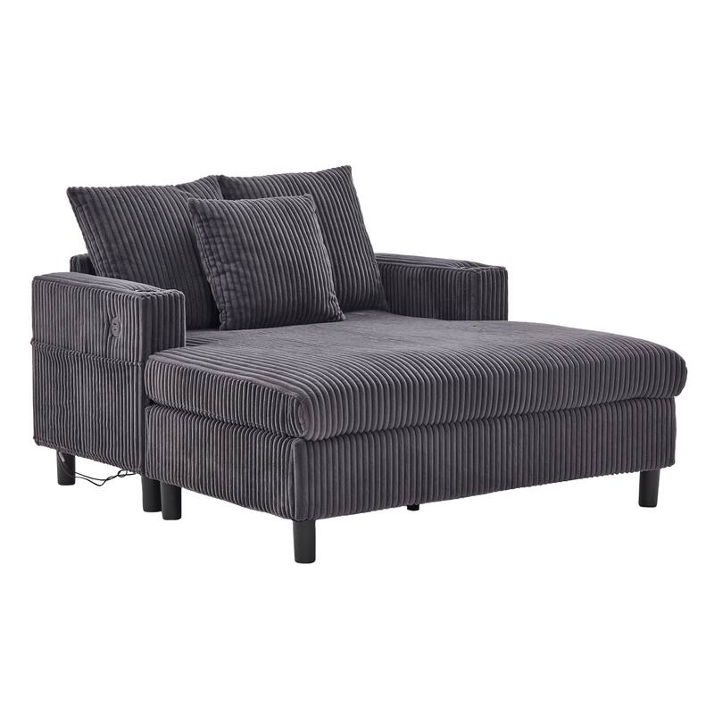 GDFStudio - Corduroy Recliner Sofa with USB Charging, RGB LED Light Strip - Suitable for Living Room and Bedroom