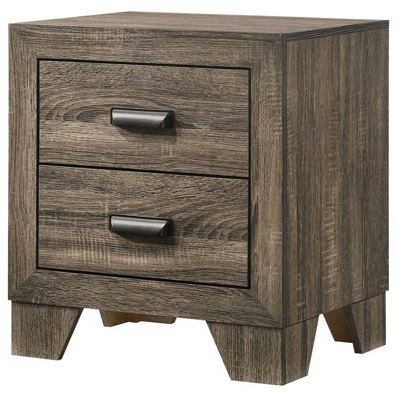 Gray Transitional Nightstand with Metal Hardware and Two Drawers