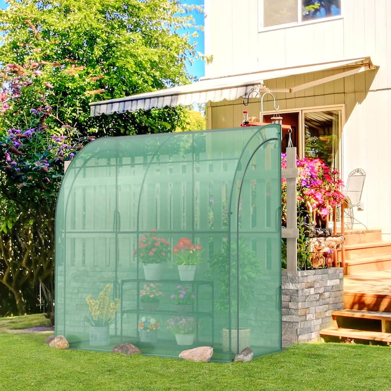 7'x 3.5'x 7' Greenhouse Portable Wall House w/ Green PE Cover & Shelf - 78'' x 38.5'' x 84.5''(Lx Wx H)