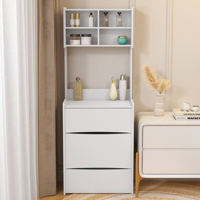 Dressing Table with Flip Top LED Illuminated Mirror, Makeup Vanity Dressing Table with Removable Upholstered Stool