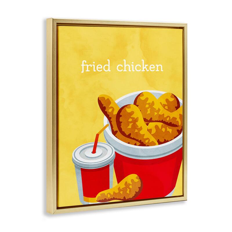 Stupell Chicken Bucket Takeout Framed Floater Canvas Wall Art Design By Kim Allen
