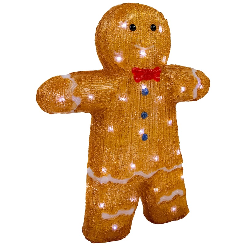 16" LED Acrylic Gingerbread Man Bow Tie Outdoor Christmas Decoration - Brown