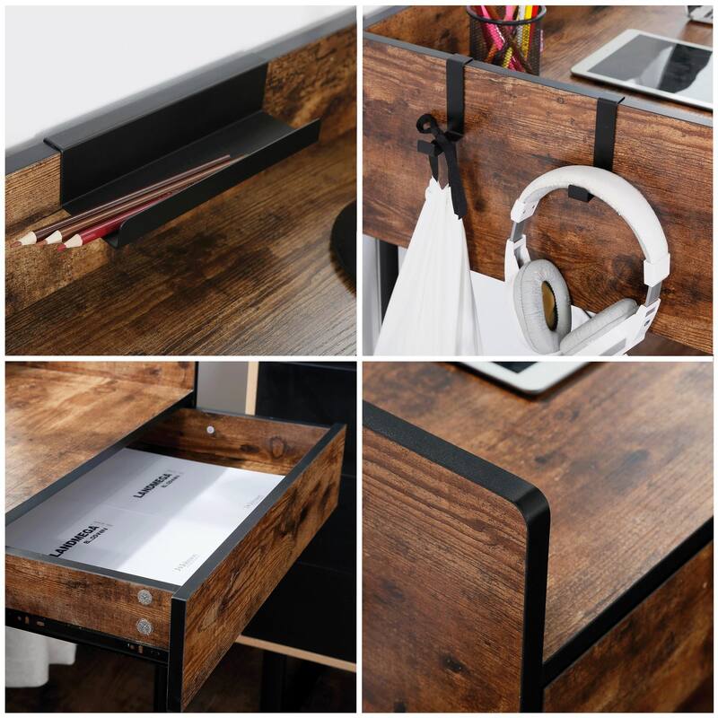 JJS 48" Home Office Computer Laptop Desk with Drawers, Modern Wooden Compact Study Writing Desk with Privacy Panel and Storage