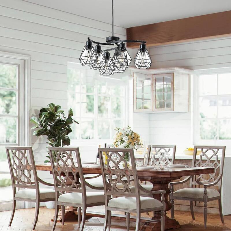 6 Light bulb light black light kitchen metal pendant light