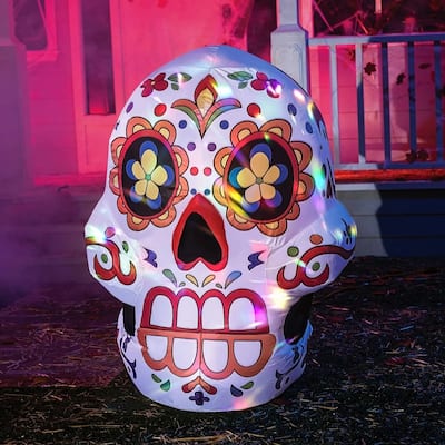 Joyfy 4ft Dia Muertos Calavera Inflatable with Kaleidoscope Light