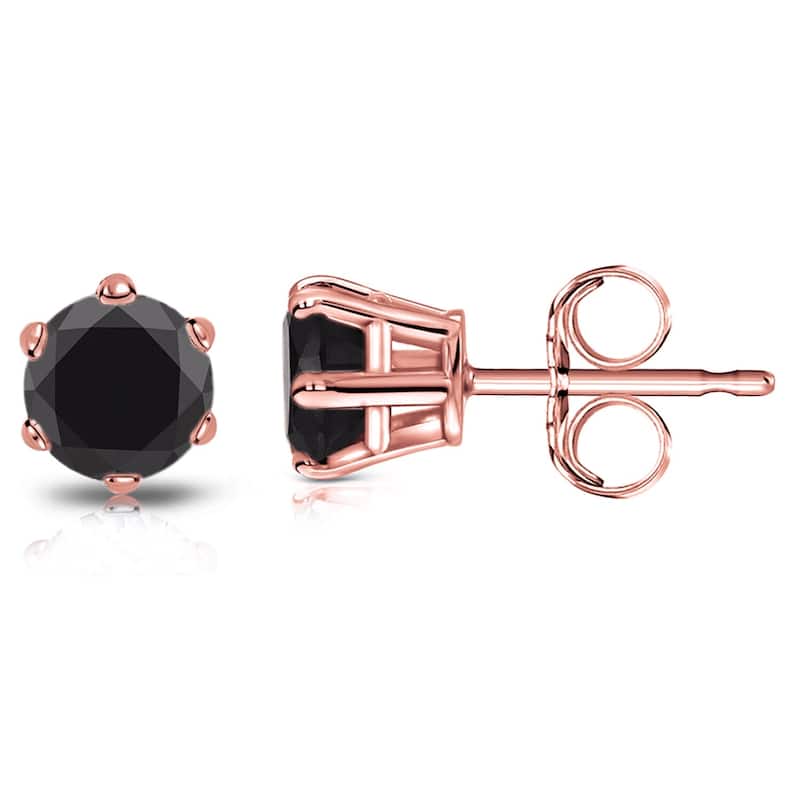 Auriya 14k Gold 1ctw Black Diamond Stud Earrings 6-Prong - Rose