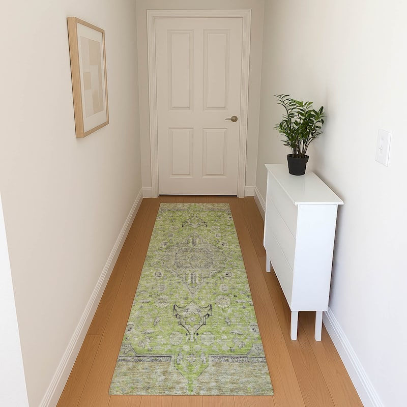 Premium Washable Super Soft Vintage Traditional Mayfield Rug - Lime - 2'3" x 7'6"