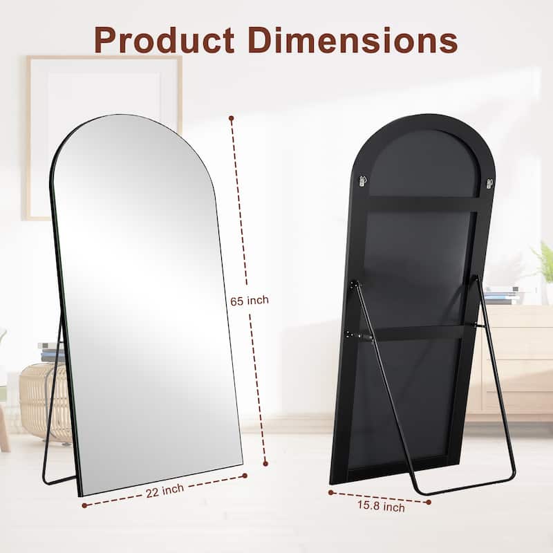 Modern Arched Full-Length Wood Floor Standing Mirror