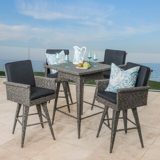 Puerta Outdoor 5-piece Wicker Dining Bar Set with Cushions by Christopher Knight Home
