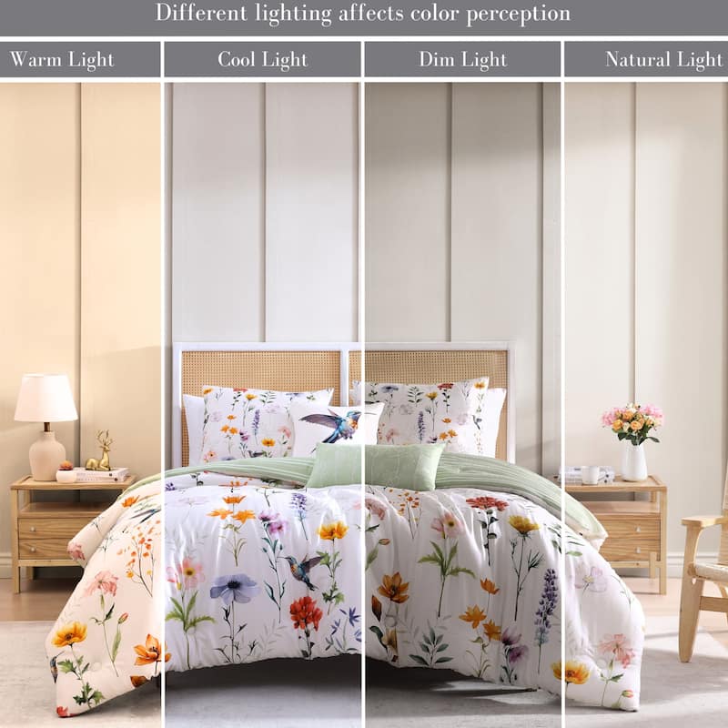 Bebejan Fresh Cut Flowers 200 Thread Count 100% Cotton Sateen 5 Piece Reversible Comforter Set