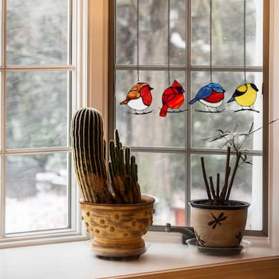 River of Goods Set of 4 Songbirds River of Goods Multicolored Stained Glass Window Panels - 4" x 0.25" x 4.5"