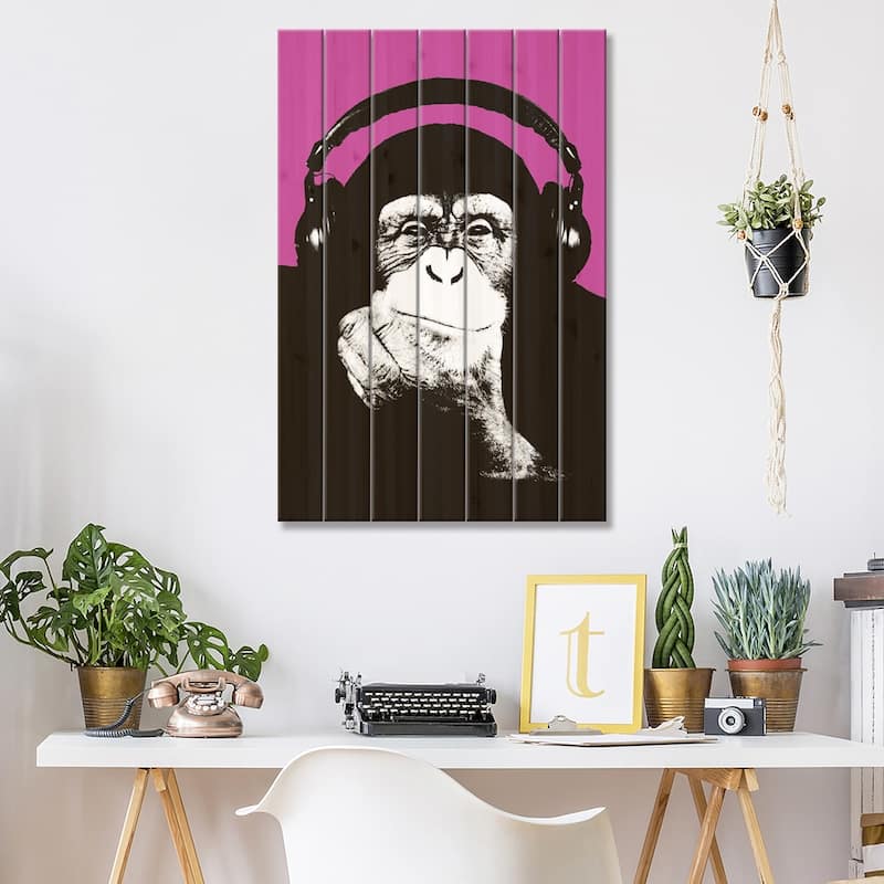 New Monkey Head VII Print On Wood by Steez - Multi-Color
