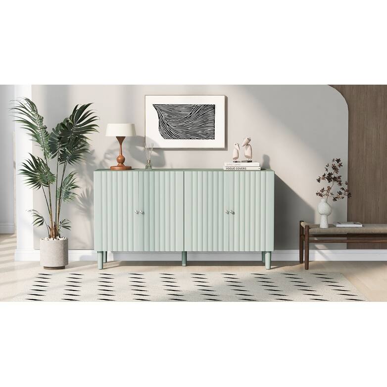 Homy Casa Modern Black Sideboard with Wavy Doors, Adjustable Shelves