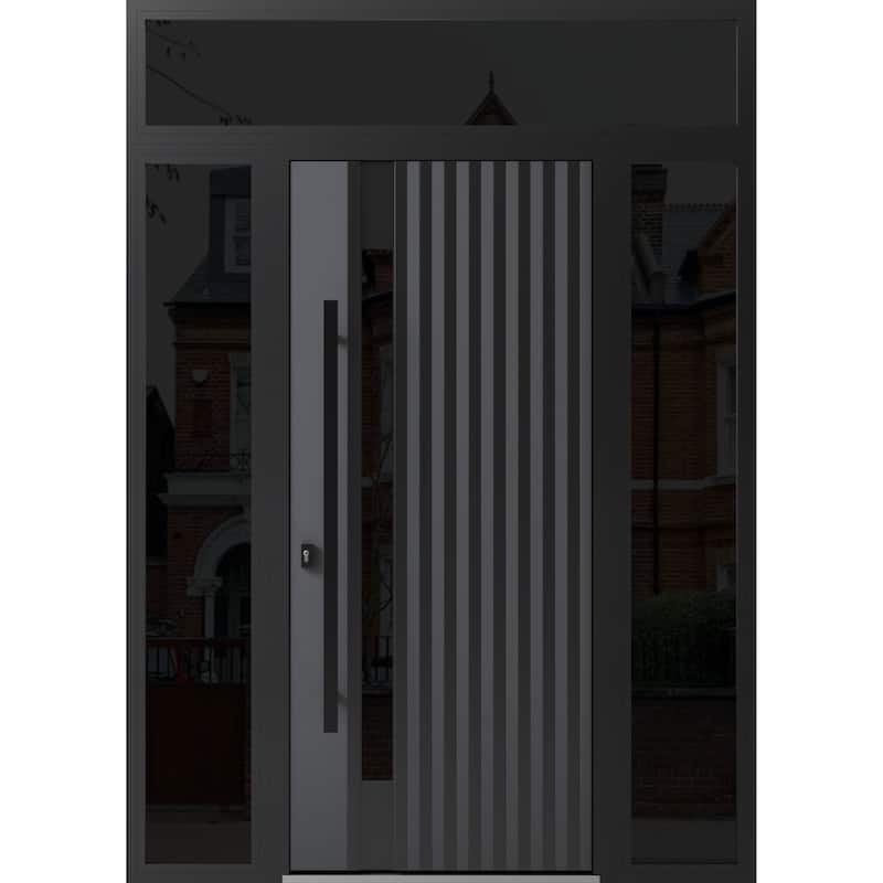 Front Exterior Prehung Steel Door Ronex 0144 Grey Entry Metal Painted W36xH80 Left hand Inswing - Grey - 68 x 96