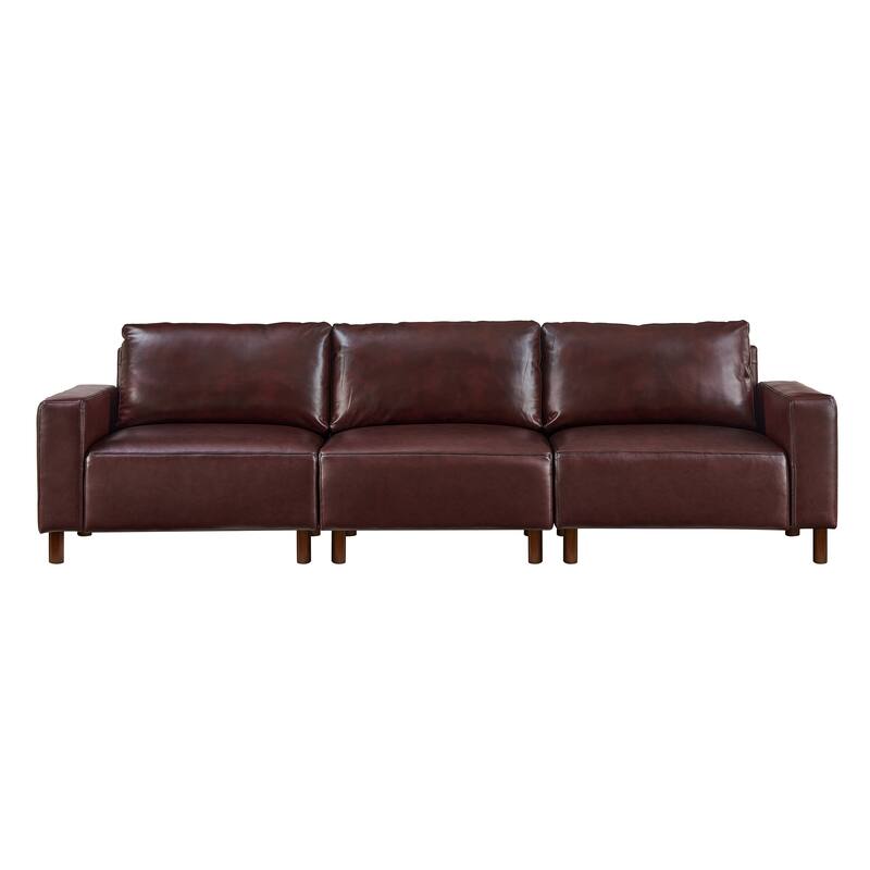 Roomfitters 112" Modern Extra Large 4-Seater Sofa, PU Leather Sectional Couch with Solid Wood Legs for Living Room