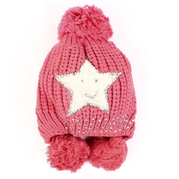 Women Smiling Face Star Pattern Rhinestone Decor Pom Pom Hat Watermelon Red On Sale Overstock