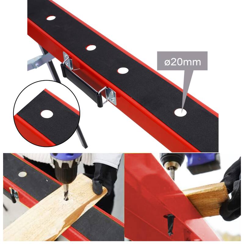 Saw Horses 2 Pack, Folding Portable Work Horse with Fast Open Legs, Convenient Handle, Heavy Duty Steel Sawhorse for Garage