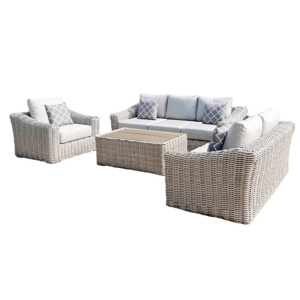 Hawaii Outdoor Patio 4-Piece Conversation Set Furniture Wicker Rattan Includes Light Grey Olefin Cushions