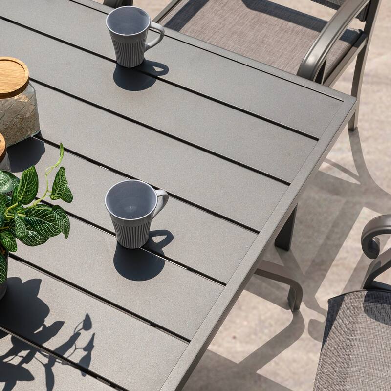 Outdoor Rectangle Powder-coated Iron Dining Table with 1.57'' Umbrella Hole