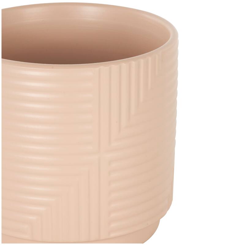 Pink or Gray Geometric Planter with Layered Square Shaped Grooves (Set of 3)