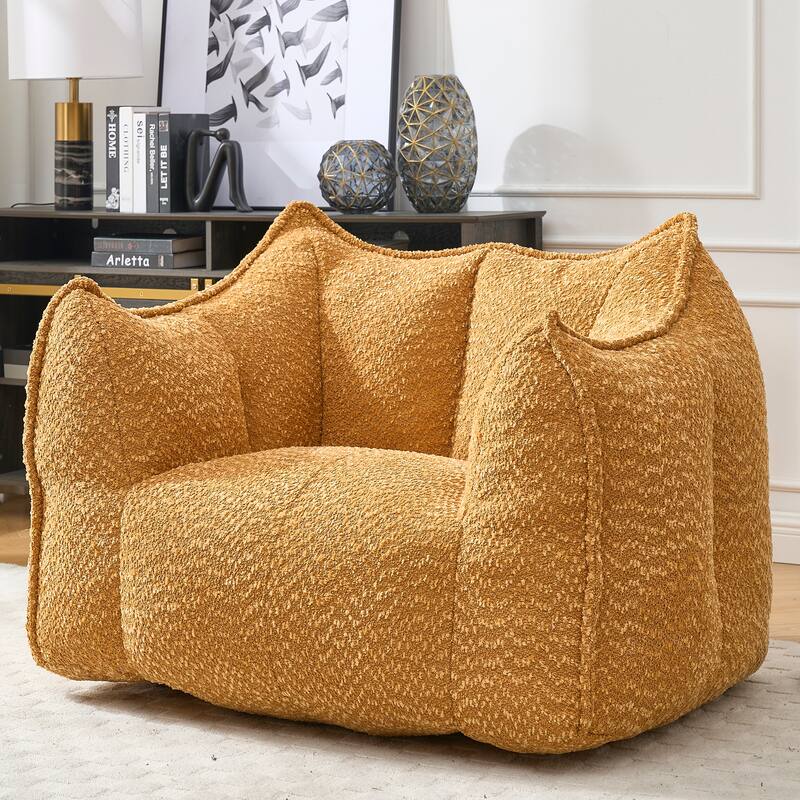 Chenille Square Bean Bag Chair, High Resilience Foam Lounge Chair, Cozy Aldult Lazy Sofa with Curved Armrests and Backrest