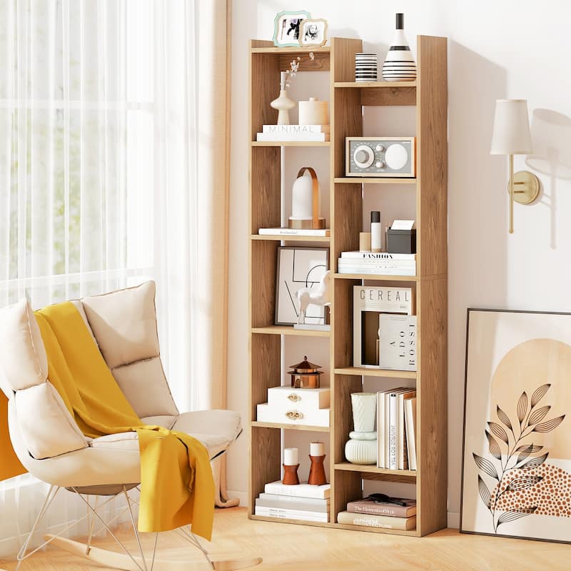 Gymax 11-Tier Bookcase w/Anti-Tipping Kits Wood Display Shelf