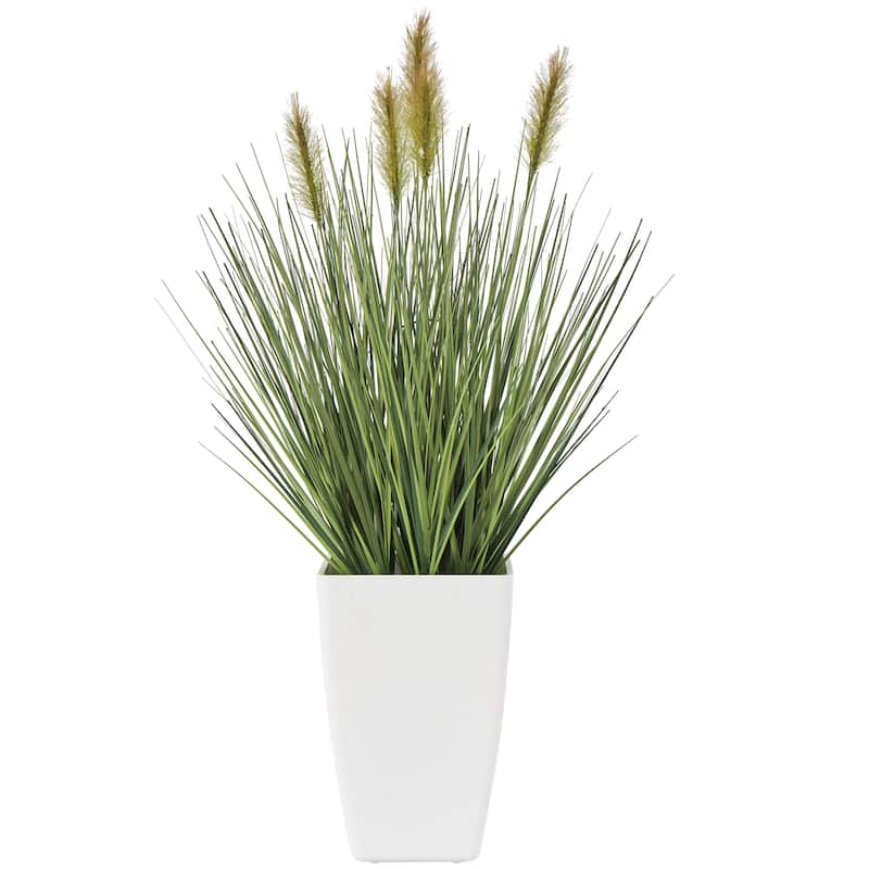 Faux Foliage Onion Grass Artificial Plant with Black Plastic Pot - Green - Roche River Decor - Green - 12"W, 20"H