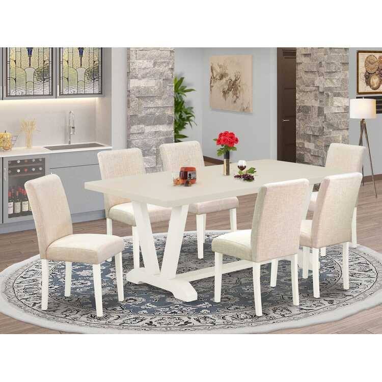Retro Dining Set - 7 Piece Table & Chair Set - Solid Wood Parsons Chairs - Modern Kitchen Table - 72