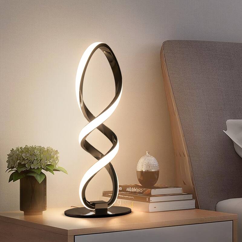 Modern Table lamp, Stepless Dimmable LED Spiral lamp Black Unique Bedside lamp, 12W 3200K Contemporary Nightstand Lamp