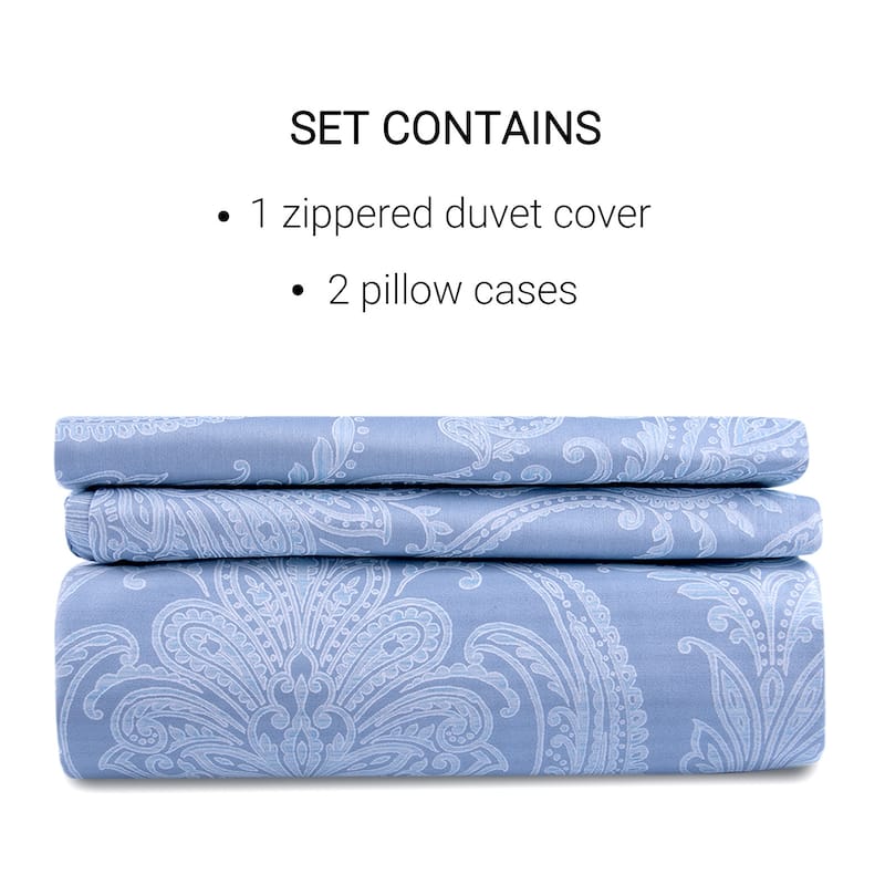 Bahar Baroque Azure Jacquard Cotton Duvet Set of 3