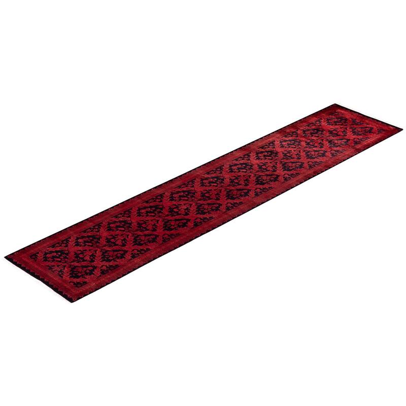 Overton Hand Knotted Wool Vintage Inspired Modern Contemporary Overdyed Red Runner Rug - 2' 6" x 12' 0"