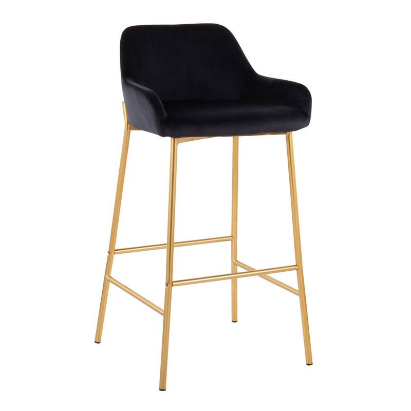 Silver Orchid Galotti Gold Fixed-Height Upholstered Bar Stool - Set of 2 - Black Velvet