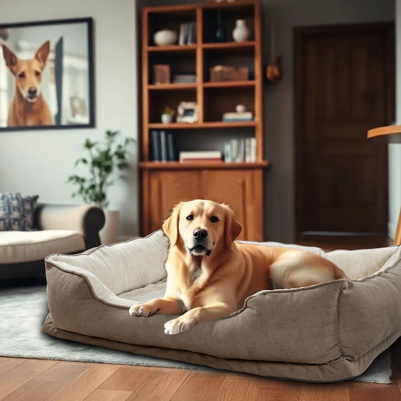 Soft Plush Bolstered Rectangle Dog Bed - 48"x 35"x 11" - Taupe
