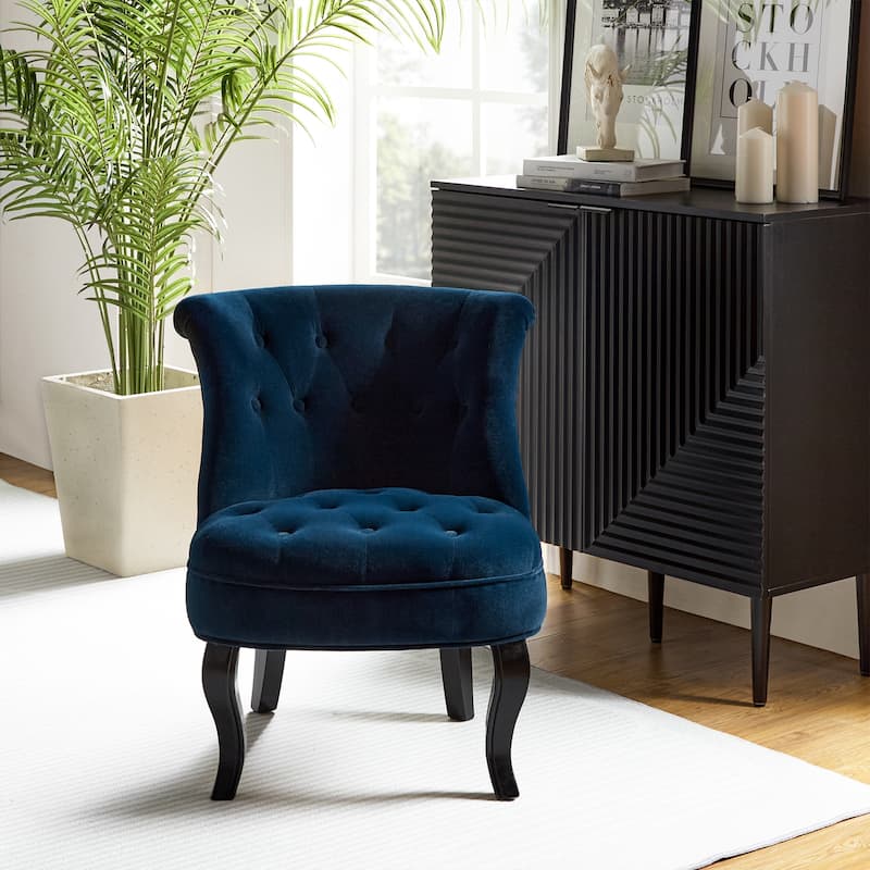 Paolino 25.1" Wide Traditional Velvet Button-tufted Back Stools with Wood Legs by HULALA HOME