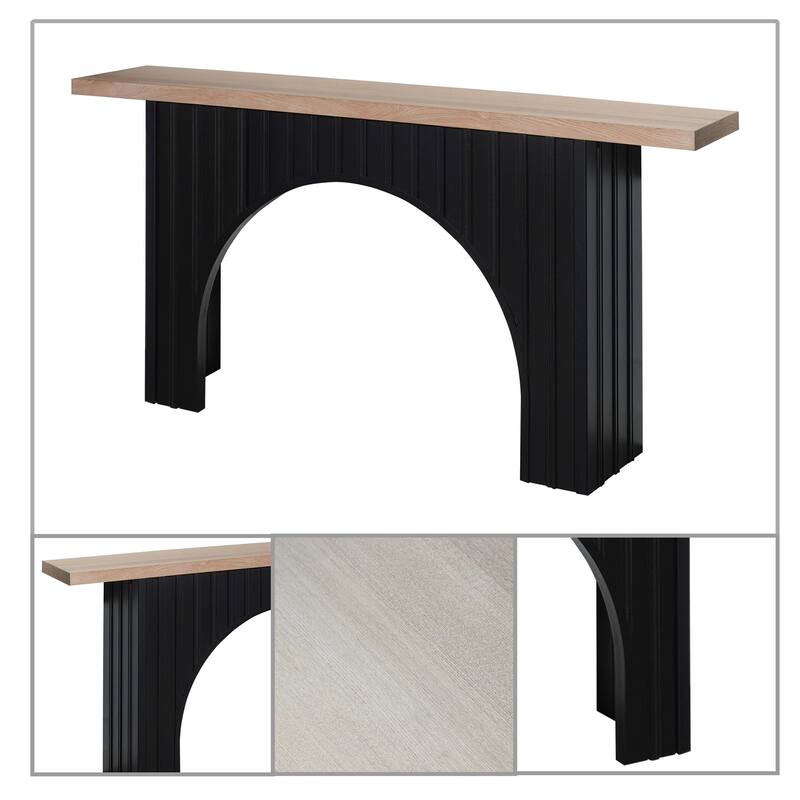 Mid-century console with artistic style, featuring a wooden frame suitable for living room corridors