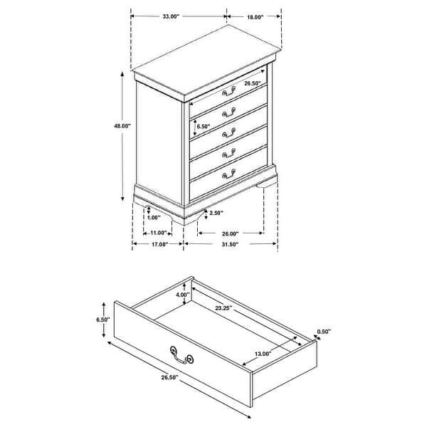 dimension image slide 2 of 3, Louis Philippe Wood 5-drawer Bedroom Chest