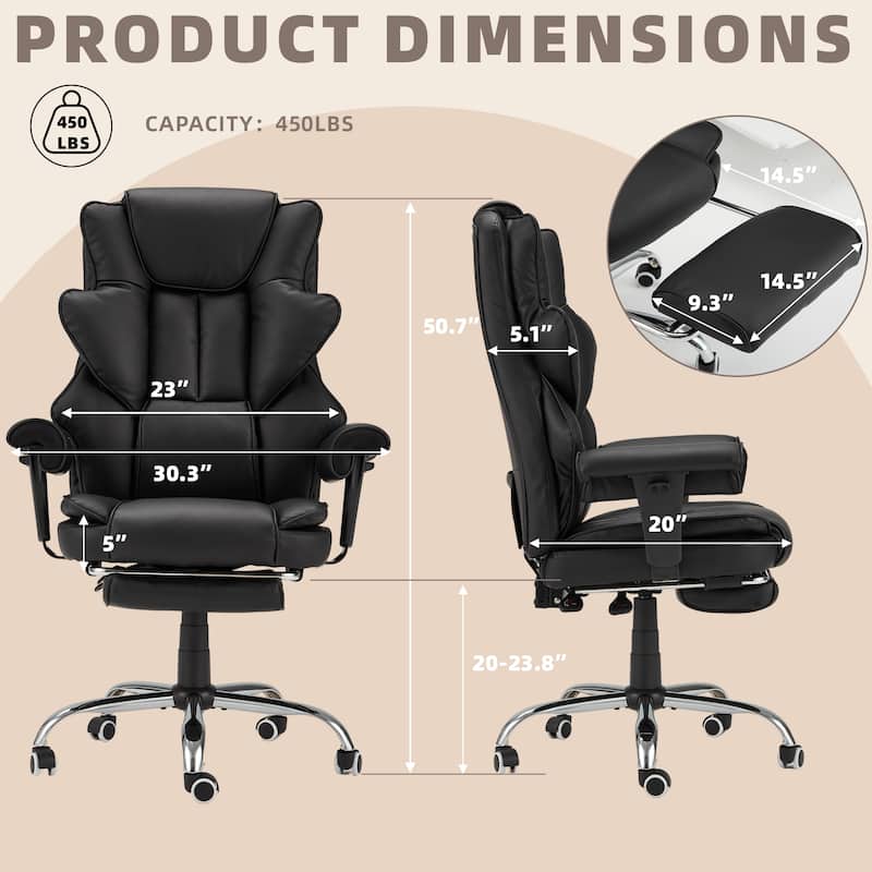 Ergonomic 6-Point Massage Office Chair with Heating, Reclining Function, Retractable Footrest, and Adjustable Armrests