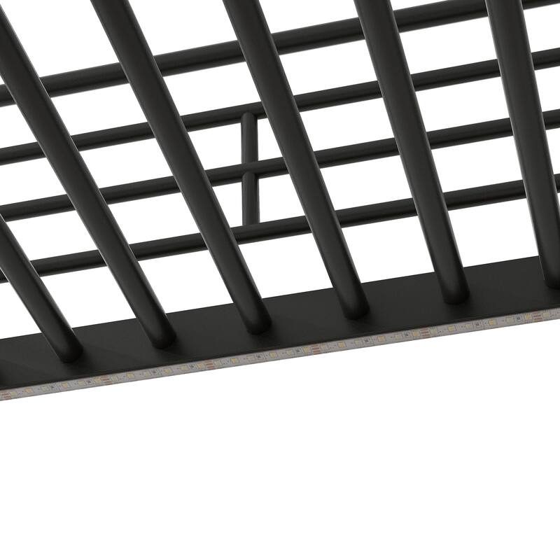Black Metal Loft Bed Frame with Desk, Wardrobe, Storage Staircase, LED Light, Full Size Hight Bedframe with Metal Slat Support