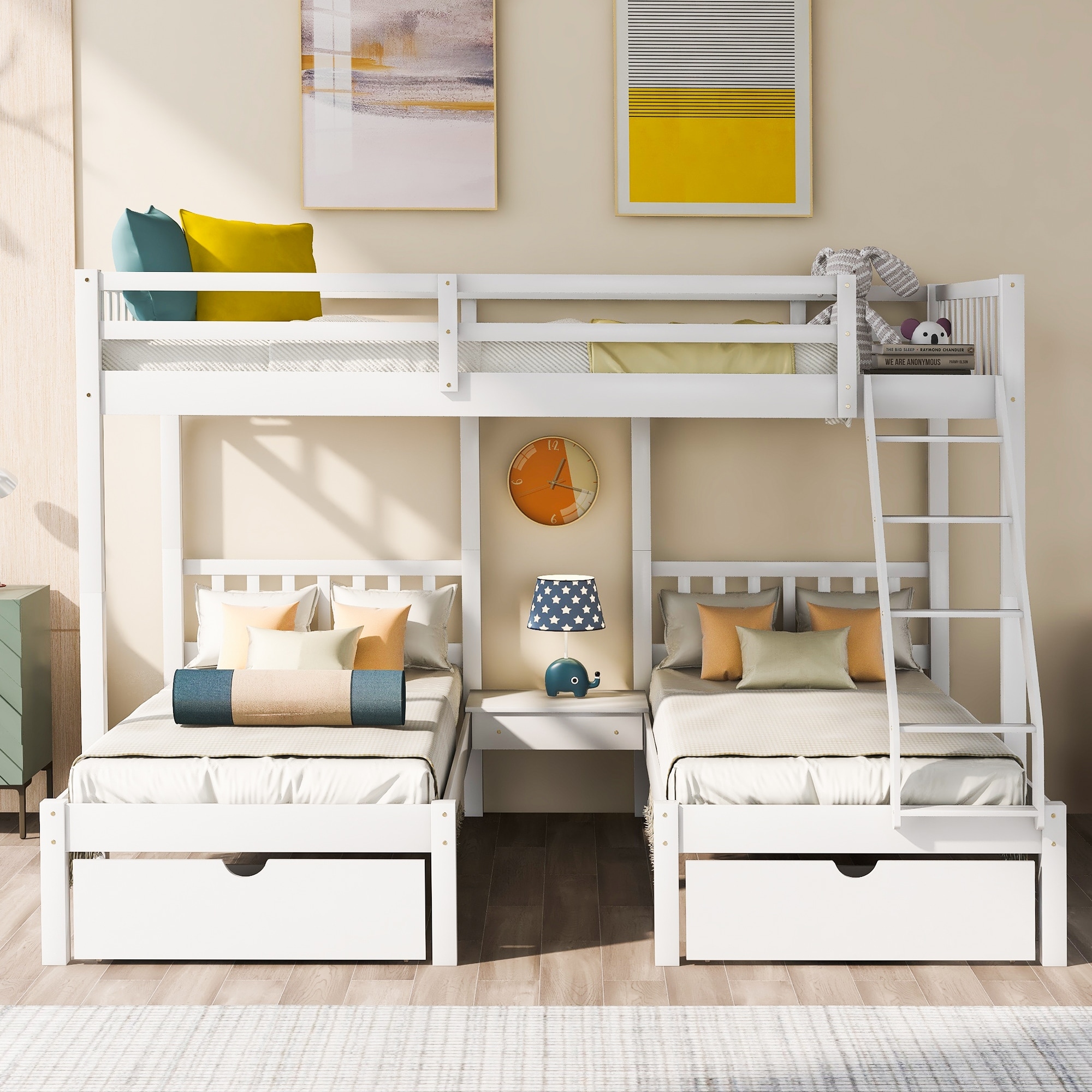 Full Over Twin Twin Bunk Bed Wood Triple Bunk Bed with Drawers Ladder and Guardrails Space Saving No Box Spring Needed Bed Bath Beyond 37474605