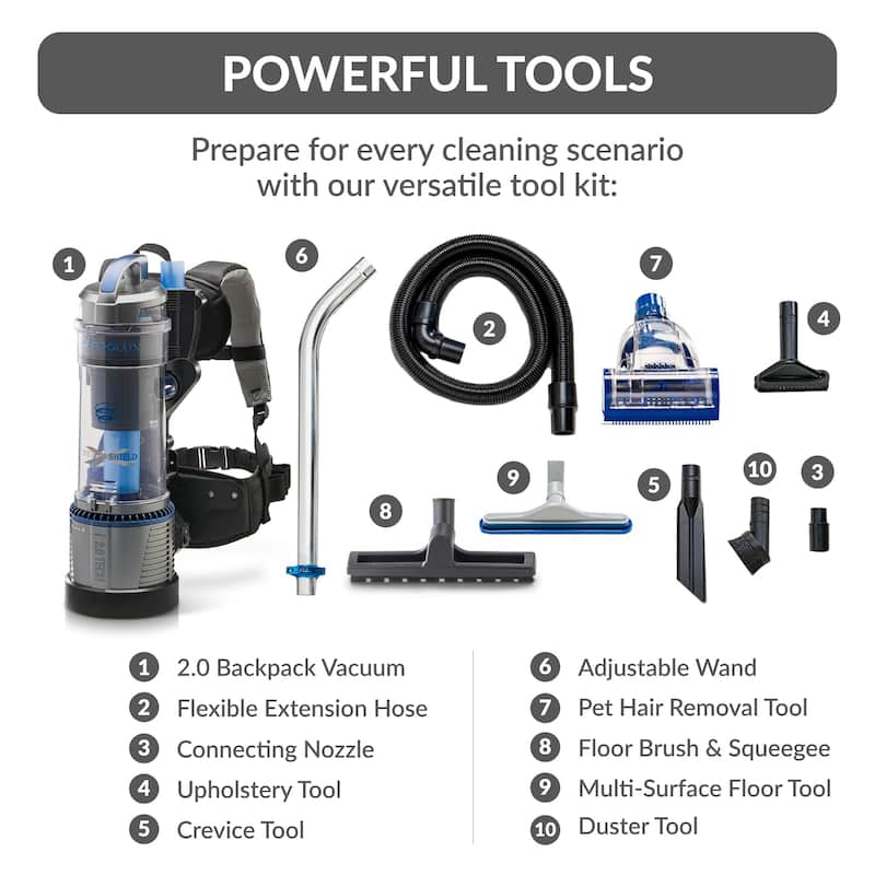 Prolux 2.0 Residential Bagless Backpack Vacuum with Deluxe 1 1/2 inch Tool Kit
