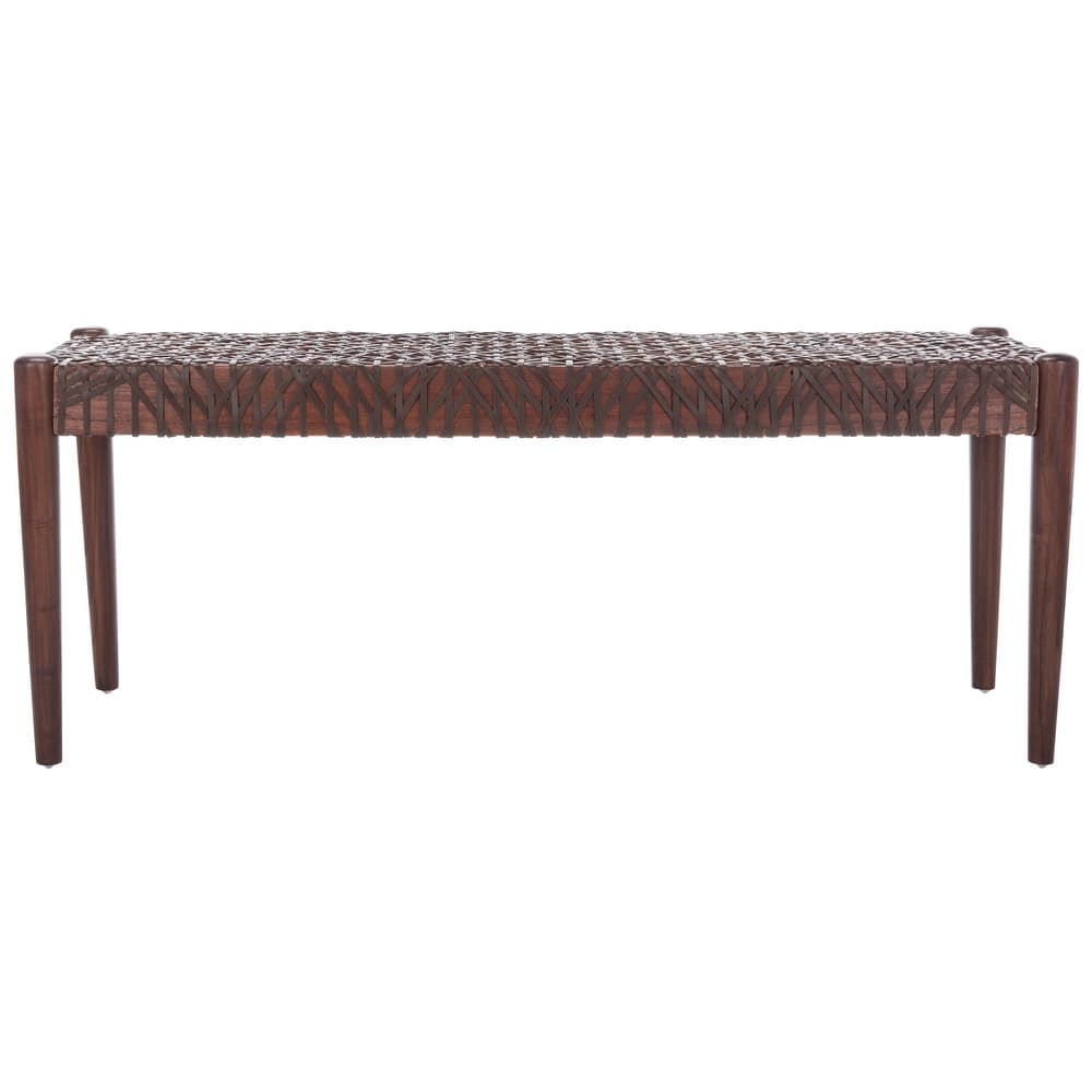 SAFAVIEH Mahalia Bandelier Wood & Leather Bench - 47" W x 16" D x 19" H - 47Wx16Dx19H