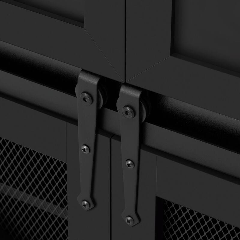 55'' Sliding Barn Door Sideboard with 3 Drawers, Particle Board & Metal Mesh Storage Cabinet