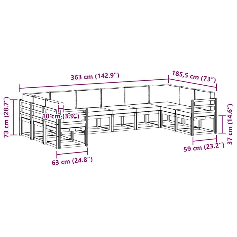 vidaXL Outdoor Sofa Set with Cushion 10 pcs Natural and Anthracite