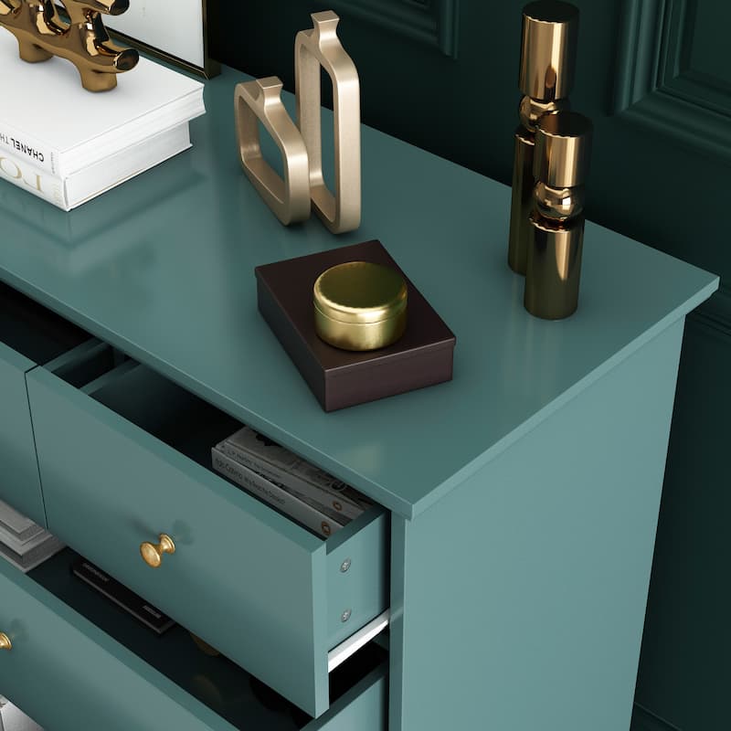 Black 8 Drawer Dresser with Solid Wood Legs, Modern Double Dresser Storage Cabinet for Bedroom, 55.1" Wide