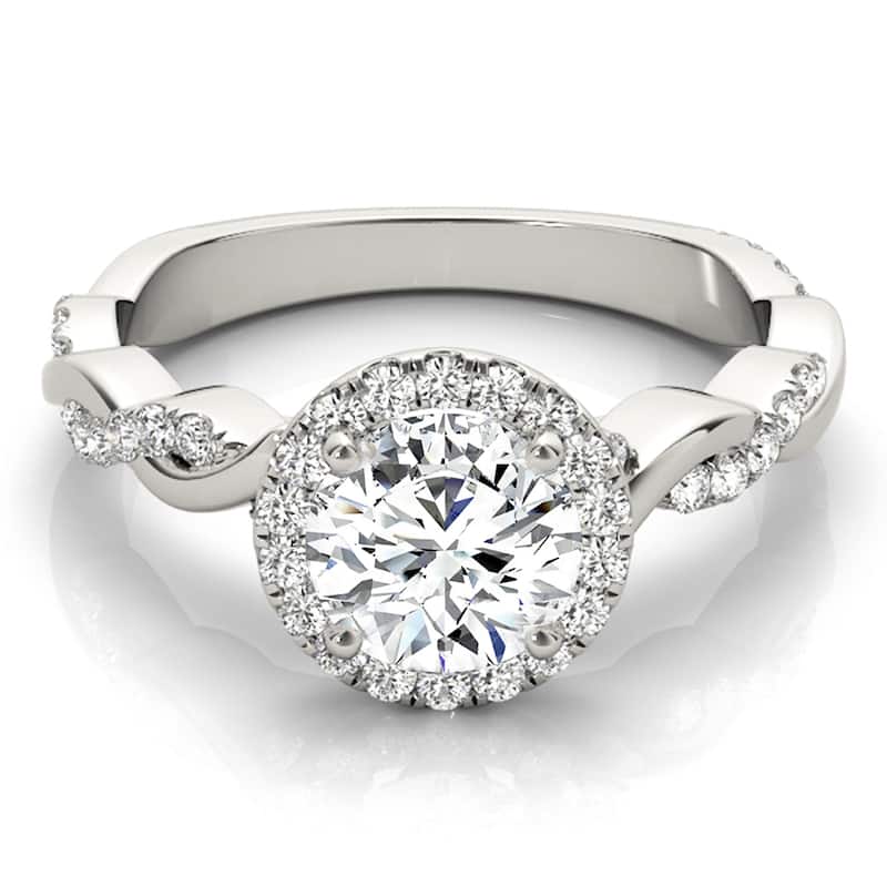 Auriya 14k-White Gold Lab Grown Round Diamond Halo Twisted-Shank Engagement Ring 0.50 to 5.00 ct. tw. (F-G VS)
