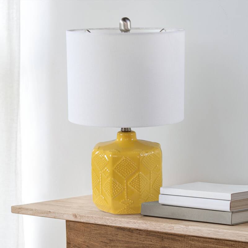 Eyelet Floral Ceramic Table Lamp with White Drum Shade - 19" - Yellow