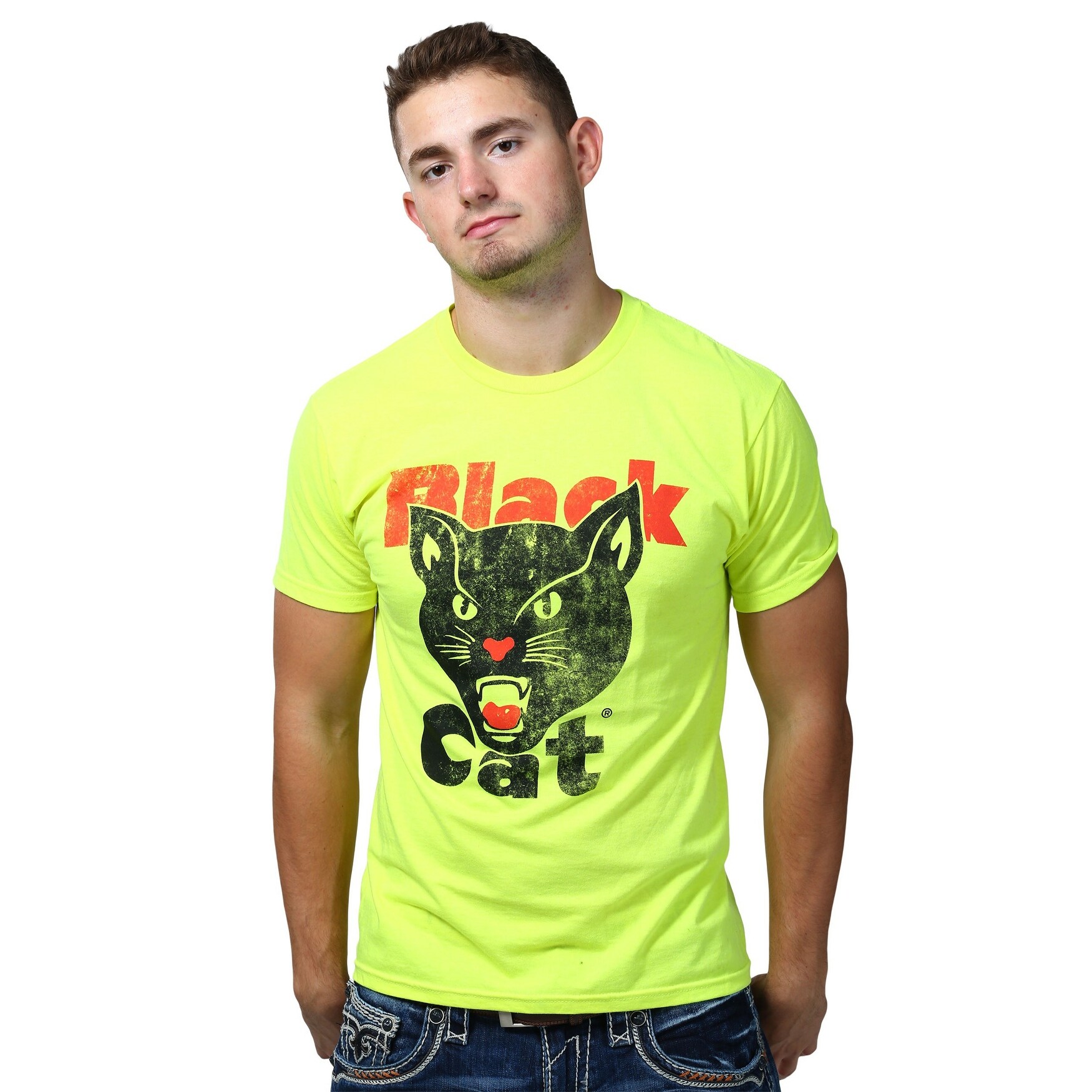 Shop Black Cat Neon Yellow Mens Shirt Overstock 13795743